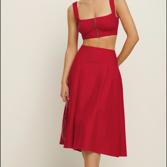 Reformation Santana Linen Two Piece Red - Size 4